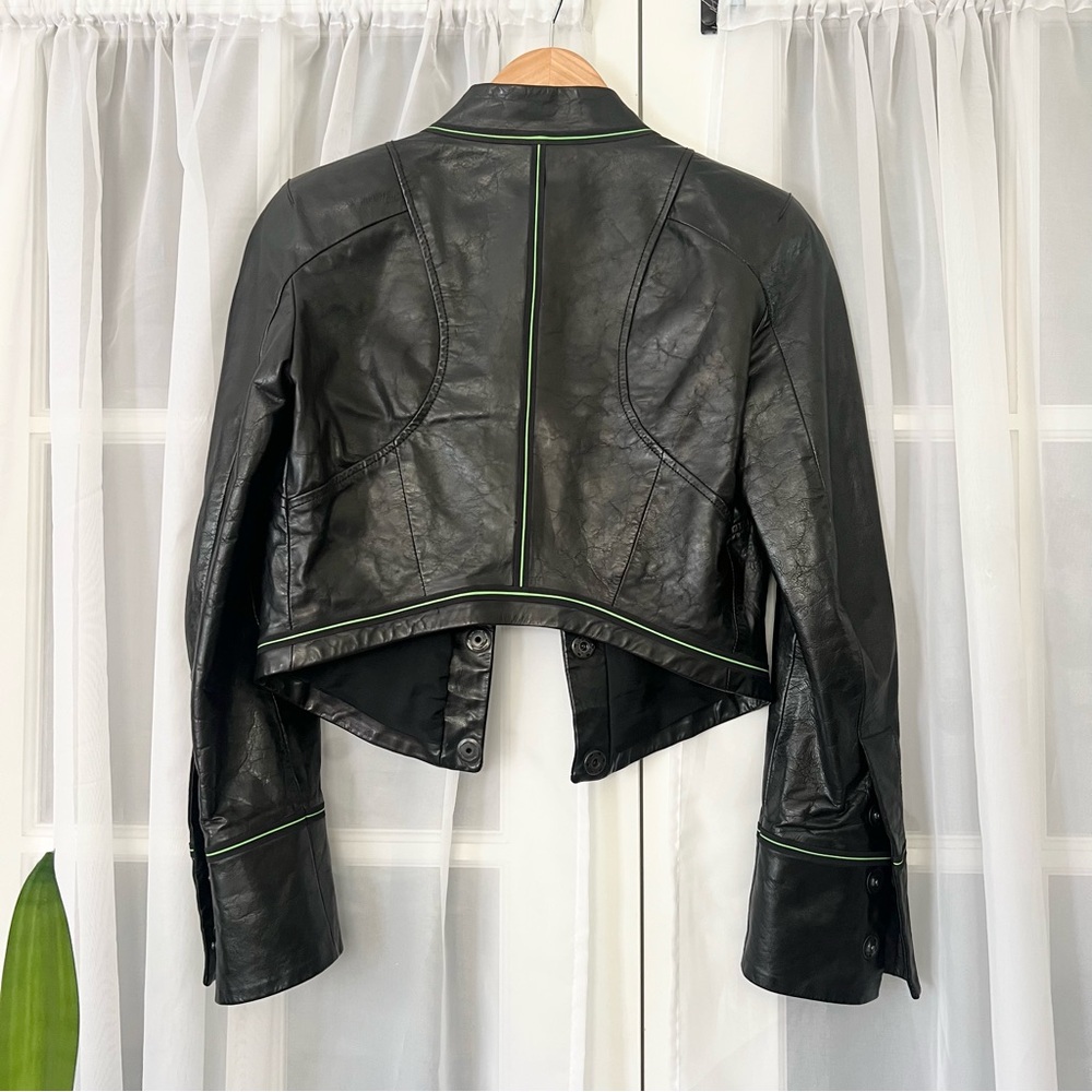 Emporio Armani Sporty Cropped Leather Jacket Size 40 - Picture 3 of 9
